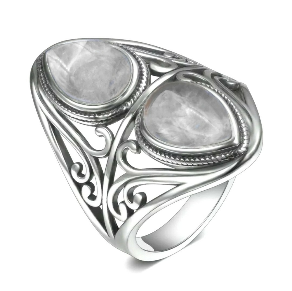 925 Silver Natural Moonstone Charoite Vintage Ring